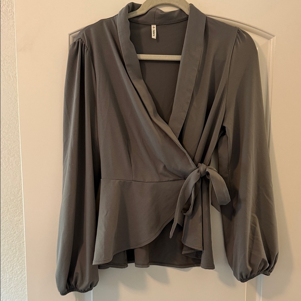 HALARA Charcoal Wrap Blouse with Side Tie